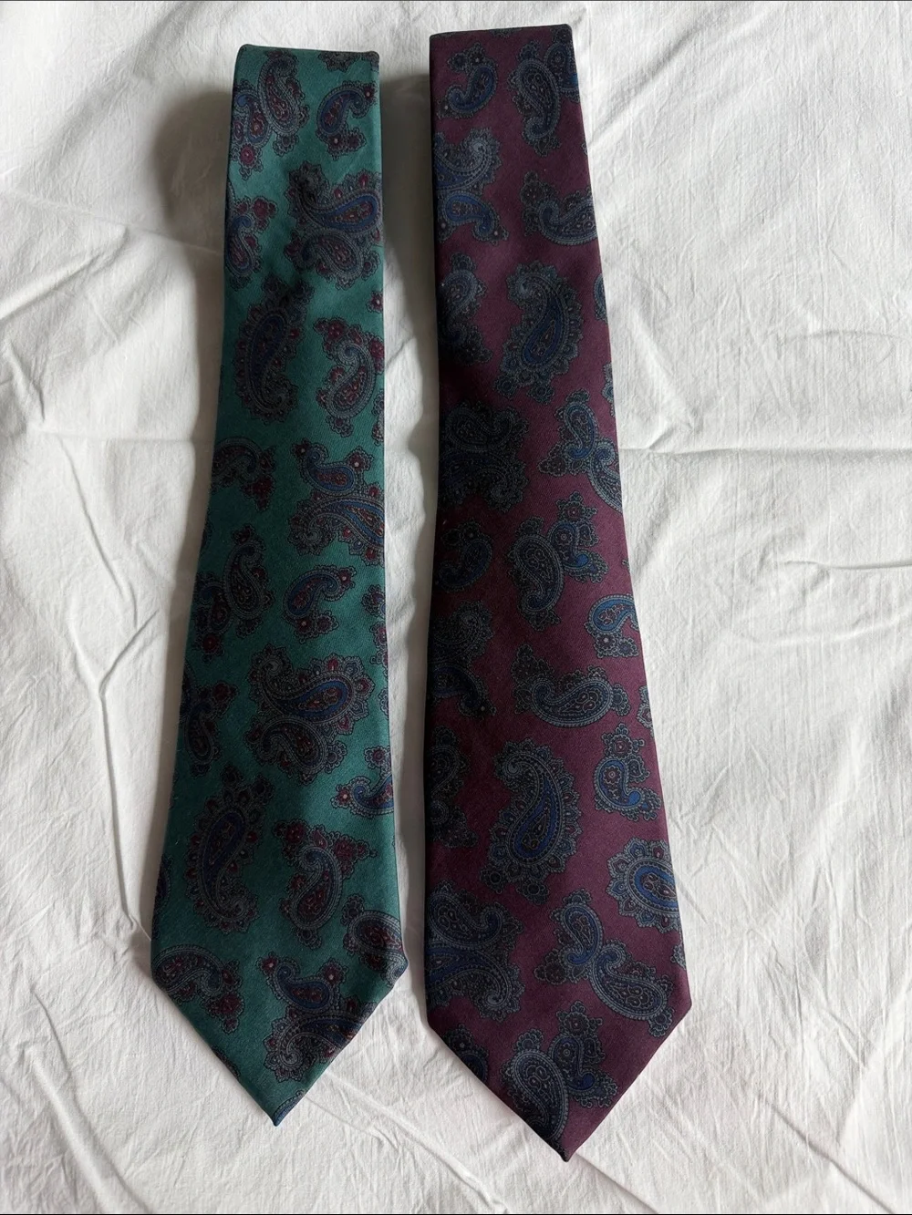 Paisley Silk Tie Pair in Teal and Burgundy